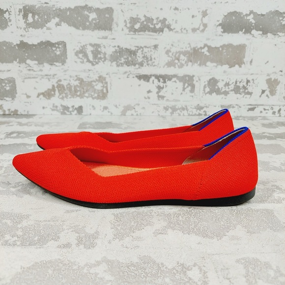 NEW Rothy's The Flat Red Knit Pointy Toe Slip On Loafers E469